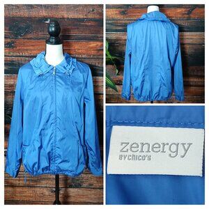 Zenergy Chicos Jacket Size 2 Large Full Zip Mock Hood Lightweight Blue Pockets